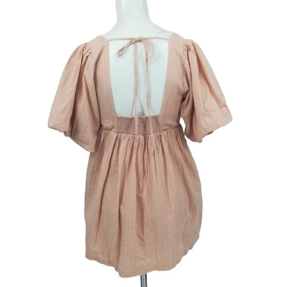 Lulus Puff Sleeve Open Back Empire Waist Babydoll Mini Dress Size S Blush Pink - Picture 9 of 15